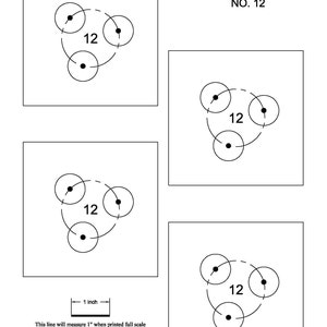 May include: Candle making template for a 3.5 inch square candle with three wicks. The template shows the placement of the wicks in a 45 degree angle. The template is labeled "No. 12".