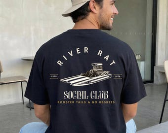 River Rat Social Club Shirt, Rooster Tails & No Regrets Tee, Speedboat Shirt, Lake Life Shirt, Boating Shirt, River Rat Gift, Lake Weekend