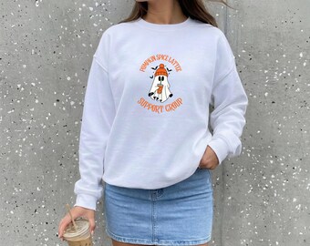 Pumpkin Spice Latte Support Group Sweatshirt, PSL Sweatshirt, Cute Ghost Fall Crewneck, Halloween Coffee Sweatshirt, Cozy Autumn Crewneck