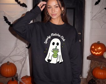 Spooky Matcha Club Sweatshirt, Ghost Matcha Sweatshirt, Matcha Lover Crewneck, Halloween Ghost Sweatshirt, Witchy Coffee Shop Sweatshirt