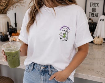 Matcha Ghost Shirt, Spooky Matcha Club Shirt, Ghost Matcha Tee, Halloween Matcha Shirt, Cute Ghost Shirt, Comfort Colors Pocket Graphic Tee