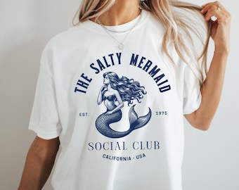 The Salty Mermaid Social Club Shirt, Vintage Coastal Mermaid Tee, Beach Club Shirt, Nautical Summer Tee, Coastal Cowgirl Shirt, Ocean Lover
