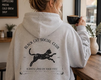 Black Cat Hoodie, Black Cat Social Club Hoodie, Witchy Hoodie, Halloween Hoodie, Cozy Fall Hoodie, Cat Lover Gift, Spooky Season Sweatshirt