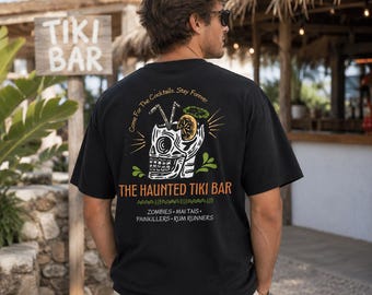 Haunted Tiki Bar Shirt, Halloween Cocktail Shirt, Spooky Tropical Tee, Zombie Cocktail Tee, Skull Tiki Drink, Halloween Bar Shirt