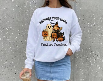 Support Your Local Trick or Treaters Sweatshirt, Cute Halloween Sweatshirt, Vintage Halloween Crewneck, Ghost Pumpkin Sweatshirt