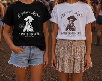 Langley’s Ladies Dandelion Club Youth Tee, Country Concert Shirt for Girls, Western Cowgirl Kids Shirt, Wild and Free Graphic Tee