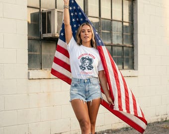 America Needs Cowgirls Shirt, Patriotic Cowgirl Tee, Western 4th of July Shirt, Americana Graphic Tee, Liberty Looks Good in Boots