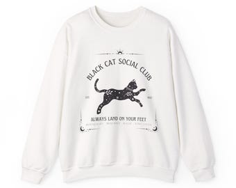 Black Cat Sweatshirt, Black Cat Social Club Sweatshirt, Witchy Halloween Sweatshirt, Cozy Fall Crewneck, Cat Lover Gift