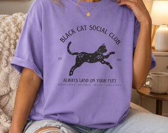 Black Cat Social Club Shirt, Witchy Black Cat Tee, Halloween Cat Shirt, Cat Lover Gift, Gothic Fall Shirt, Vintage Halloween Tee