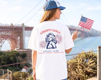 Liberty Girls Social Club Shirt, Patriotic Girl Tee, Western 4th of July T-Shirt, Americana Graphic Tee, Liberty Sleeve Shirt