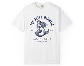 Salty Mermaid Social Club T-shirt | Vintage Mermaid Illustration, Coastal California