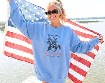 Love Jesus and America Too Sweatshirt, Faith Based Patriotic Crewneck, Western Christian Sweater, 4th of July Sweatshirt, Cowgirl Pullover