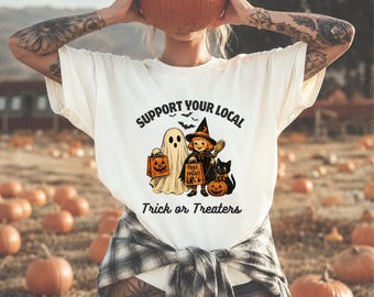 Support Your Local Trick or Treaters Shirt, Cute Halloween Shirt, Vintage Halloween Tee, Ghost Pumpkin Shirt, Fall Graphic Tee