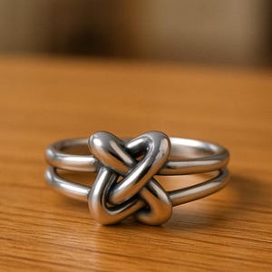 Sterling Silver Knot Ring | Double Layer Adjustable Chunky Ring | Open Back Stackable Gift for Her
