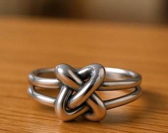Sterling Silver Knot Ring | Double Layer Adjustable Chunky Ring | Open Back Stackable Gift for Her