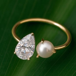 Toi et Moi-ring, pärlring, tvåstensring, löftering, vintagering, present till henne, ädelstensring, jubileumspresent, pärlsmycken
