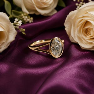Ovaler Moissanit-Ring aus Gold, Verlobungsring mit Zargenfassung, minimalistischer, zierlicher Ring, moderner Versprechensring, schlichtes Brautgeschenk für Sie