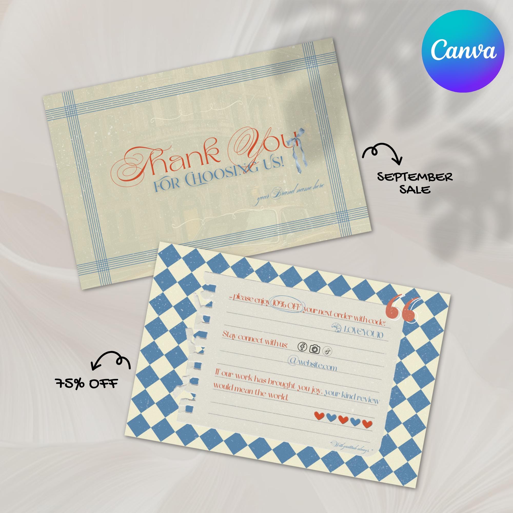 Editable Thank You Card Canva Template Aesthetic Minimalist Design Old ...