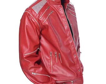 Red Leather "Beat It" Style Jacket: 80s Pop Star Fashion