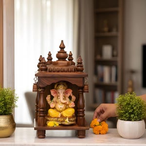 Handcrafted Wooden Mandir Small Pooja Temple for Home Gift | Diwali Decor Customization Available image 2