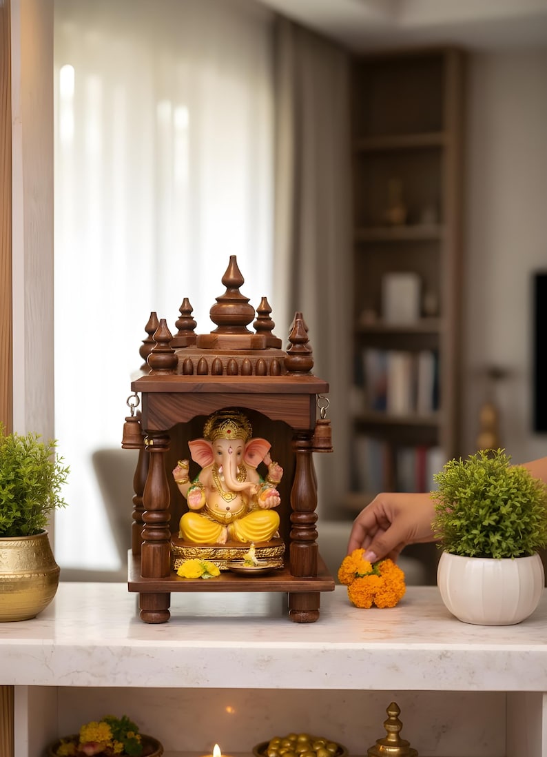 Handcrafted Wooden Mandir Small Pooja Temple for Home Gift | Diwali Decor Customization Available image 2