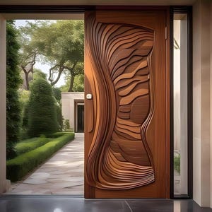 Hand-Carved Teak Wood Entrance Door: Elegant Sagwan Wooden Gate