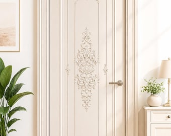 Puerta de entrada de madera de teca tallada a mano con acabado blanco Sagwan