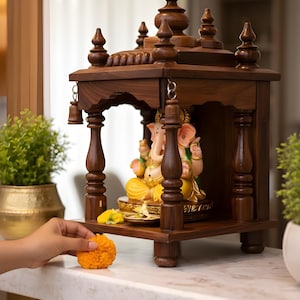 Handcrafted Wooden Mandir Small Pooja Temple for Home Gift | Diwali Decor Customization Available image 1
