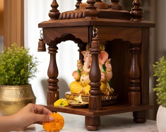 Handcrafted Wooden Mandir Small Pooja Temple for Home Gift | Diwali Decor Customization Available
