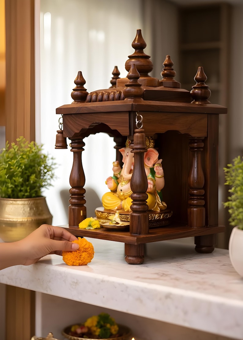 Handcrafted Wooden Mandir Small Pooja Temple for Home Gift | Diwali Decor Customization Available image 1