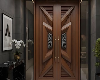 Hand-Carved Teak Wood Double Door: Sagwan Entrance, Custom Size Available