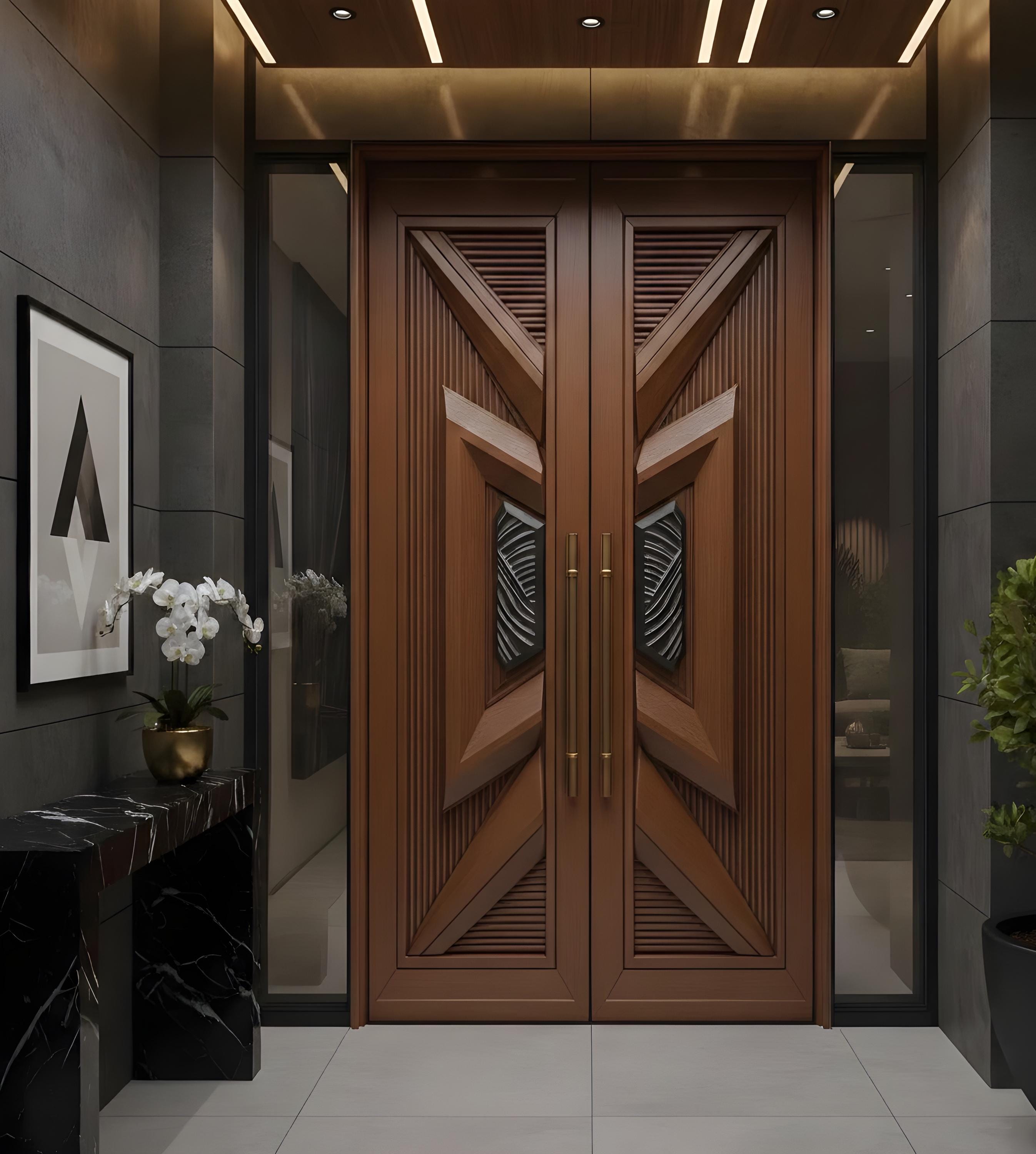 Hand-carved Teak Wood Double Door: Sagwan Entrance, Custom Size
