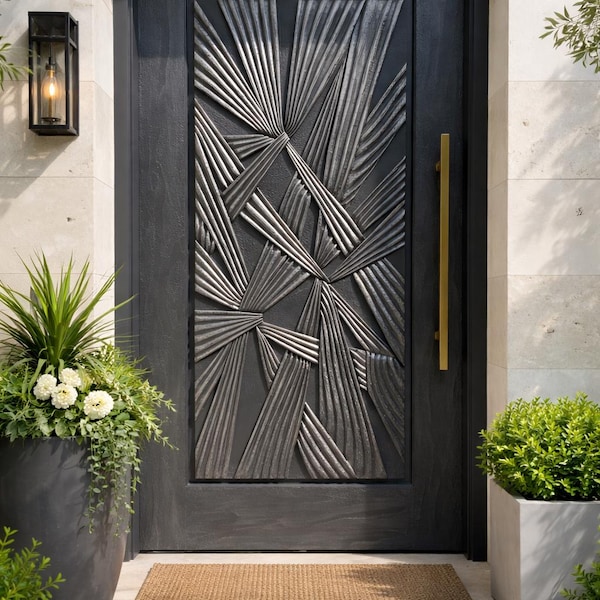 Handcrafted Sagwan Teak Wood Door Panel | Modern Carved Entrance