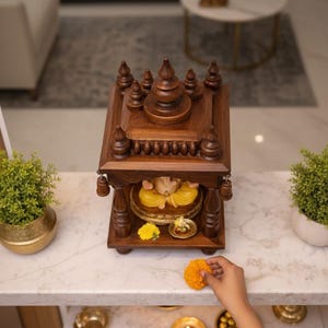 Handcrafted Wooden Mandir Small Pooja Temple for Home Gift | Diwali Decor Customization Available image 3