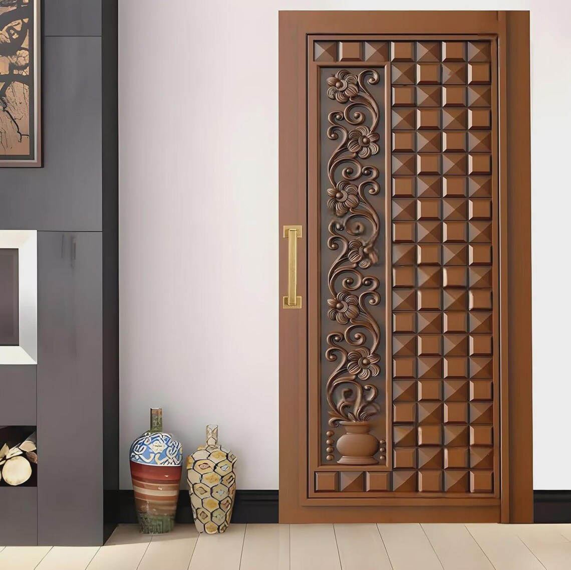 Hand-carved Teak Wood Entrance Door - Sagwan MKH KRAFTS - Elegant ...