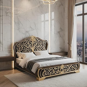 Struttura per letto king size in legno di teak realizzata a mano: design a griglia minimalista