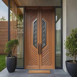 Hand-Carved Teak Wood Double Door: Elegant Sagwan Entrance