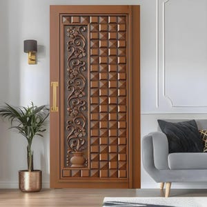 Hand-Carved Teak Wood Entrance Door - Sagwan MKH KRAFTS - Elegant Design