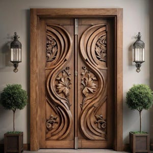 Hand-Carved Teak Wood Double Door: Elegant Sagwan Entrance (Door Only, No Frame)