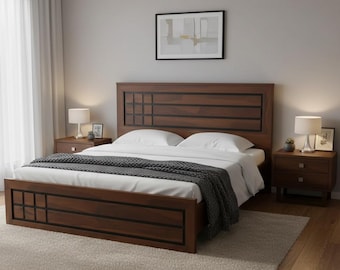 Ręcznie wykonana rama łóżka typu king-size z litego drewna tekowego: minimalistyczny design siatki, możliwość personalizacji