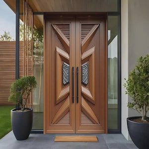 Hand-Carved Teak Wood Double Door: Sagwan Entrance, Custom Size Available