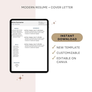 Modern Resume & Cover Letter Template – Editable in Canva, Instant Download, ATS-Friendly 2-Page Bundle