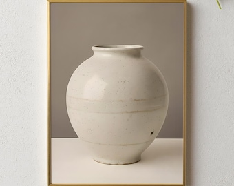 Korean Moon Jar Art Print | Minimalist Pottery Illustration, Zen Home Decor (Digital Download)