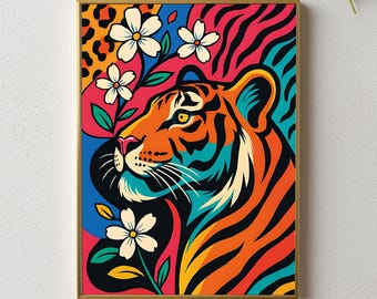 Colorful Tiger Wall Art | Pop Art Jungle Print | Vibrant Animal Digital Poster