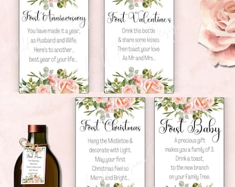 Pink Roses | Marriage Milestone Wine Bottle Tags | Newlywed Gift Basket | Wine Basket Firsts |  | Wedding Shower Gift | Digital Printable