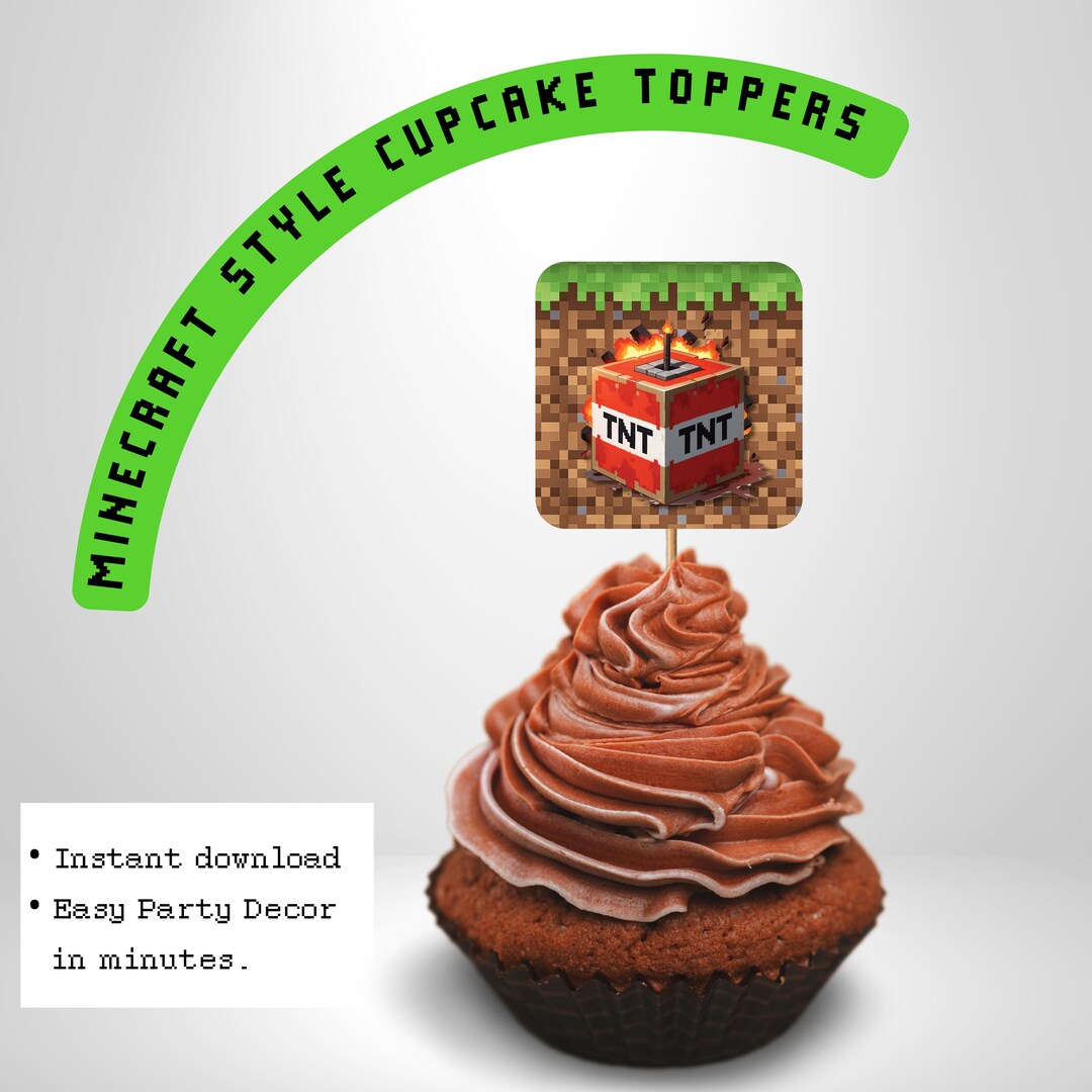 Minecraft Cupcake Toppers Printable Instant Download Pixel Birthday
