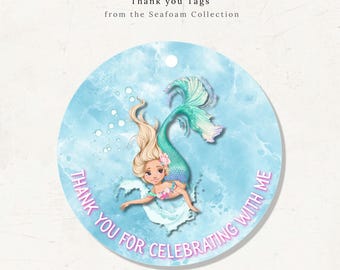 Etichette di ringraziamento a tema sirena / Etichette per bomboniere per feste di compleanno a tema sottomarino / Etichette regalo stampabili