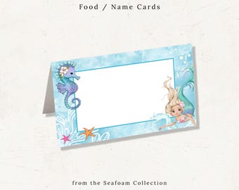 Mermaid Birthday Food Labels | Under the Sea Buffet Cards | Printable Party Place Cards