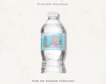 Seafoam Mermaid Water Bottle Label Printable • Under the Sea Birthday Party Decor (Digital Download)