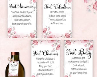 Pink Floral | Marriage Milestone Wine Bottle Tags | Newlywed Gift Basket | Wine Basket Firsts |  | Wedding Shower Gift | Digital Printable